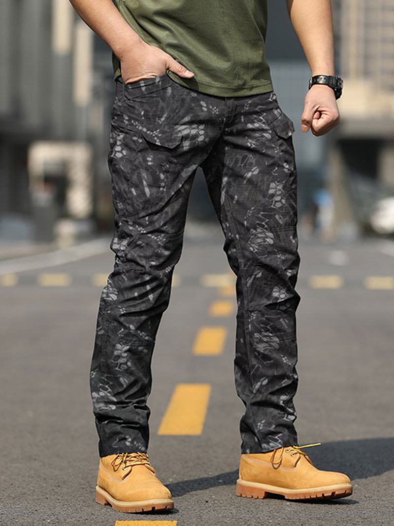 Ανδρικό Παντελόνι Casual Camouflage Natural Waist Straight Cargo Μαύρο