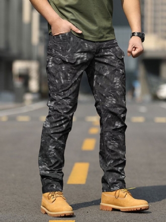 Ανδρικό Παντελόνι Casual Camouflage Natural Waist Straight Cargo Μαύρο