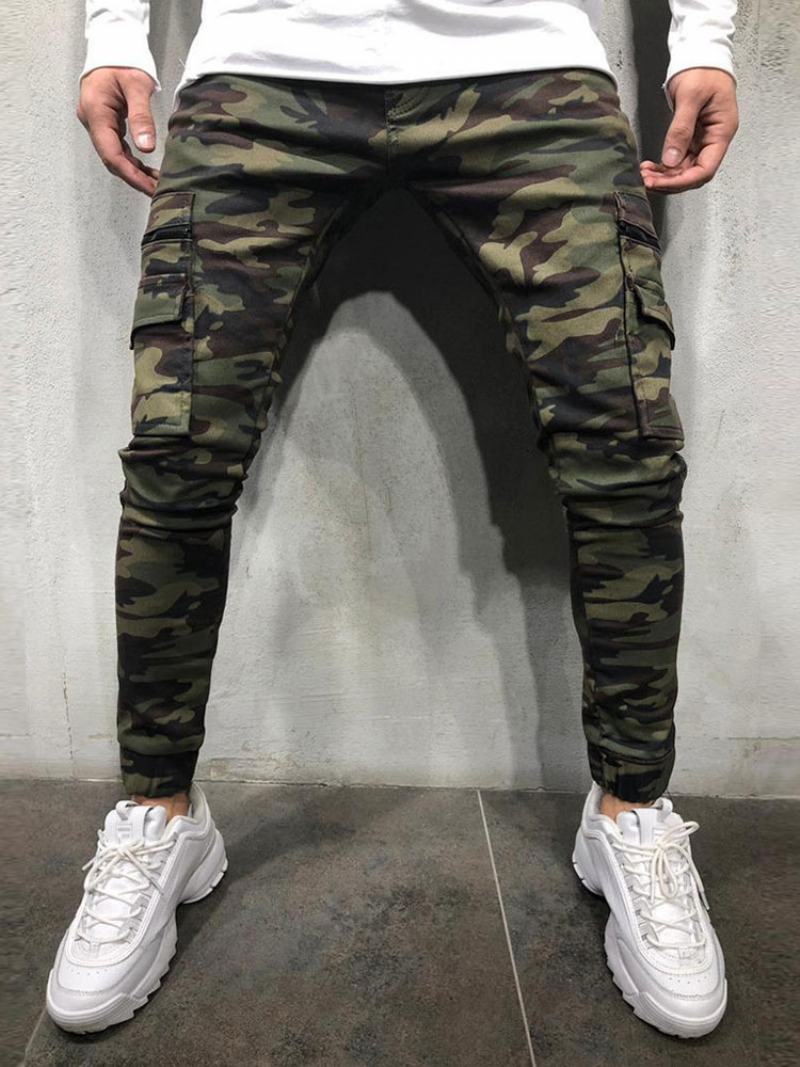 Ανδρικό Παντελόνι Casual Camouflage Skinny Hunter Green