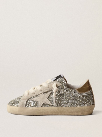 Ασημένια Skate Sneakers Για Παιδιά Glitter Με Στρογγυλά Παπούτσια Κορδόνια