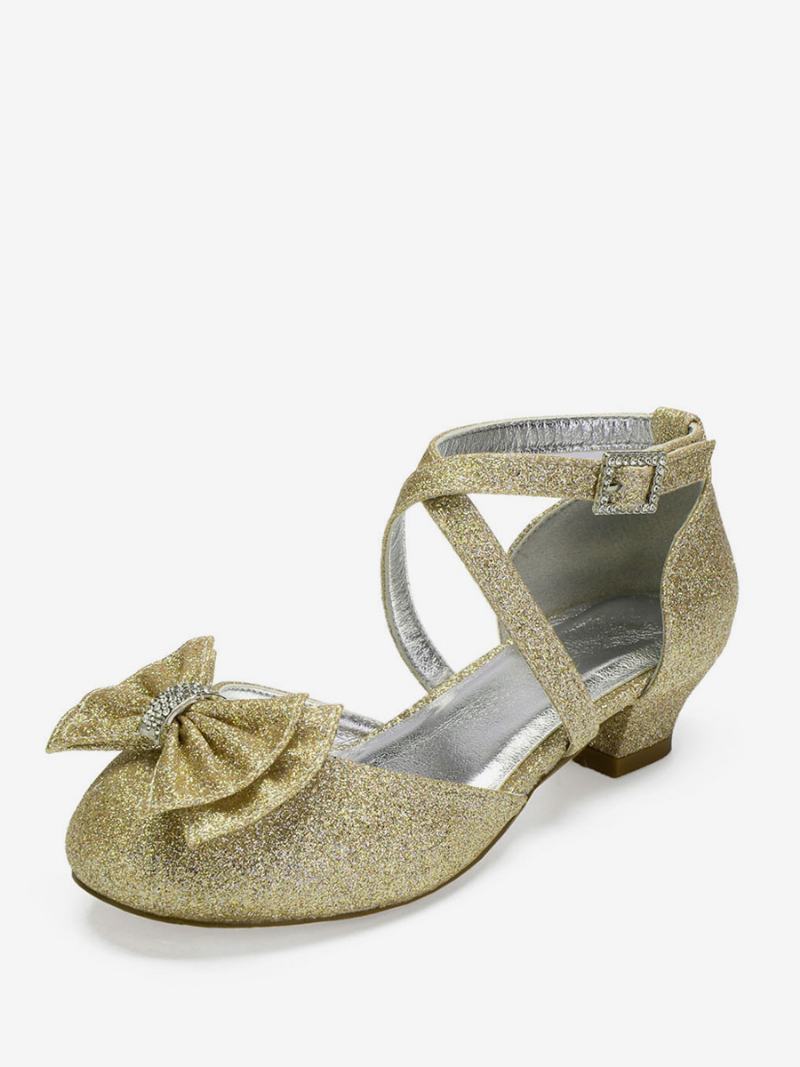 Γαμήλια Flower Κοριτσίστικα Παπούτσια Glitter Bow Flats Για Κορίτσια - Σαμπάνια