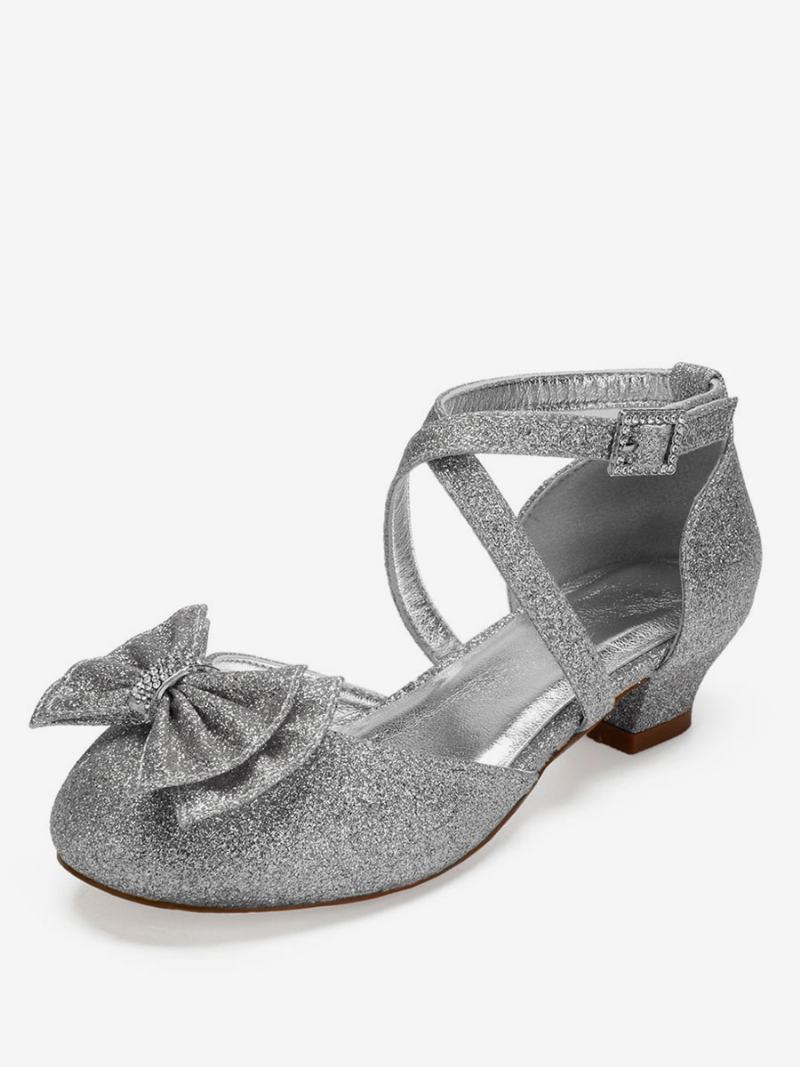 Γαμήλια Flower Κοριτσίστικα Παπούτσια Glitter Bow Flats Για Κορίτσια - Ασημί