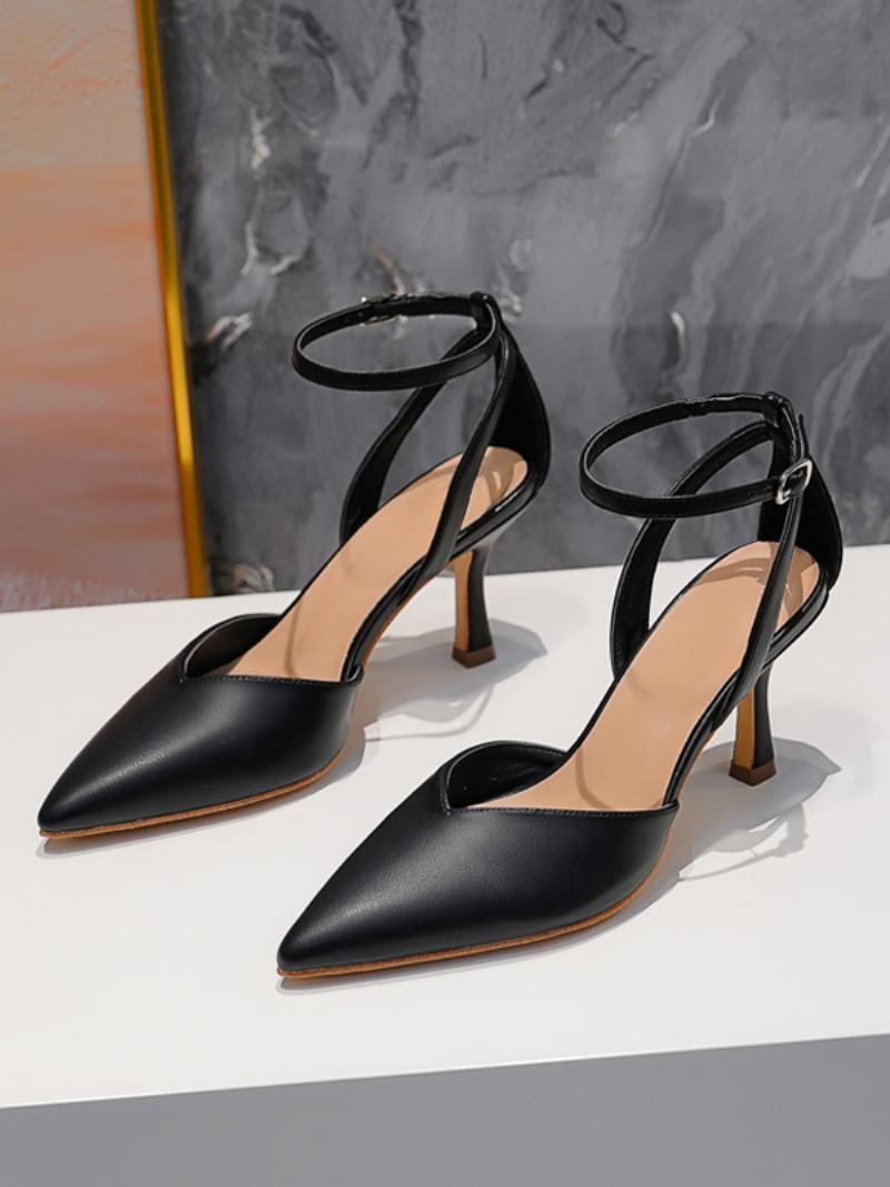 Γυμνό Kitten Heel Pumps Γυναικείες Ιμάντες Αστραγάλου Με Μυτερό Δάχτυλο - Μαύρο