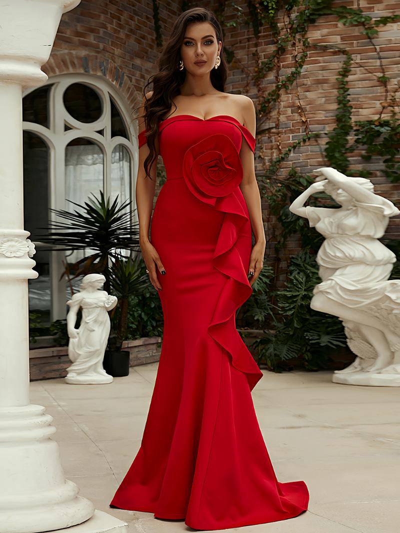 Γυναικεία Blossom Maxi Dress Off The Shoulder Backless Ruffles Φορέματα Χορού