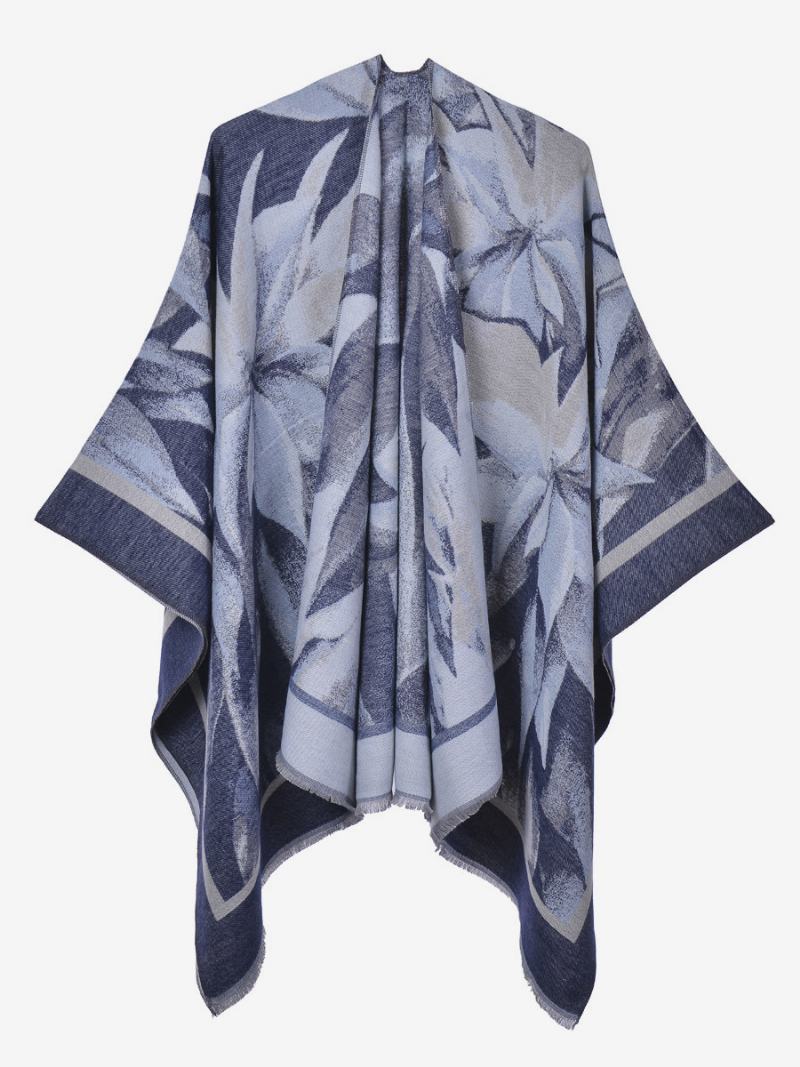 Γυναικεία Cape Classic Floral Printed Oversized Casual Daily Poncho - Σκούρο Ναυτικό