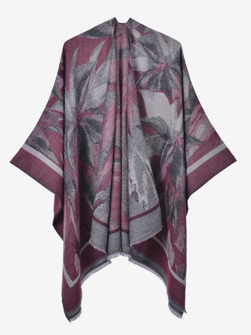 Γυναικεία Cape Classic Floral Printed Oversized Casual Daily Poncho - Βουργουνδία