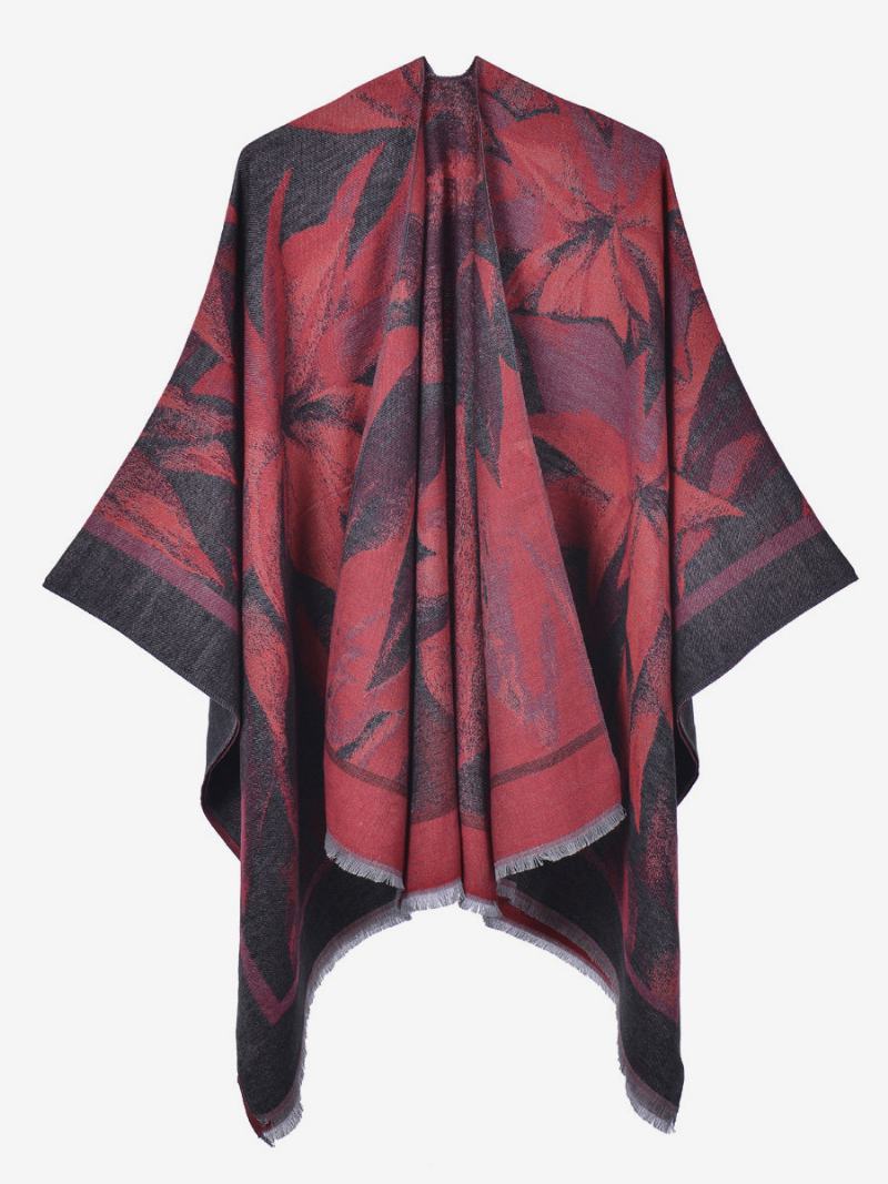 Γυναικεία Cape Classic Floral Printed Oversized Casual Daily Poncho - Μαύρο Κόκκινο