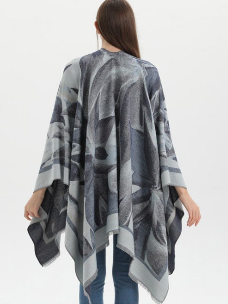 Γυναικεία Cape Classic Floral Printed Oversized Casual Daily Poncho - Μαύρο