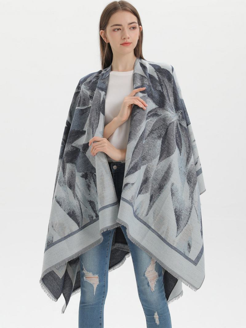 Γυναικεία Cape Classic Floral Printed Oversized Casual Daily Poncho - Μαύρο