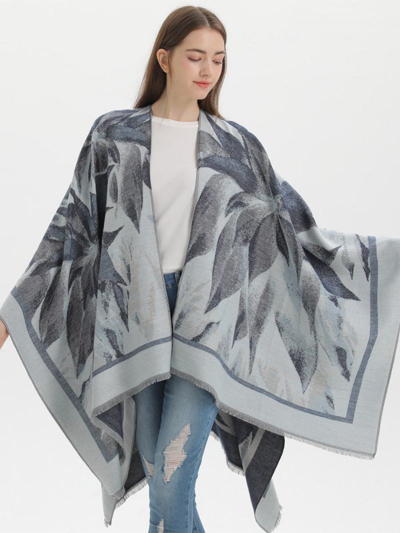 Γυναικεία Cape Classic Floral Printed Oversized Casual Daily Poncho - Μαύρο