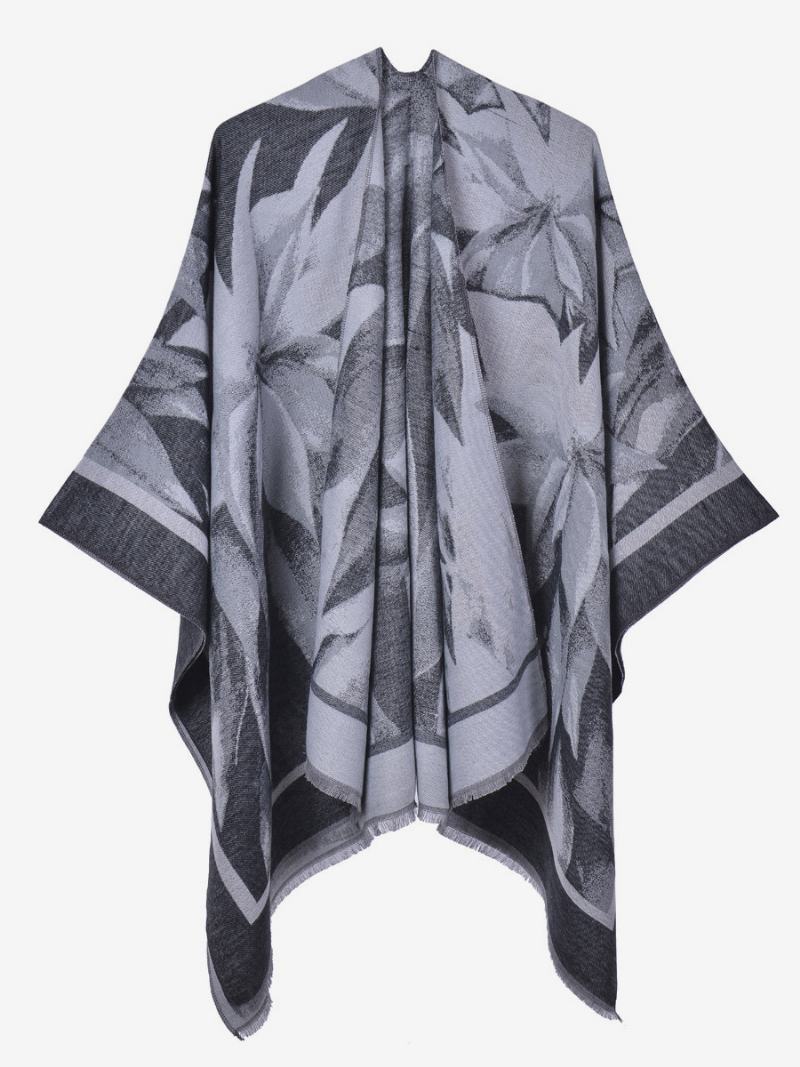 Γυναικεία Cape Classic Floral Printed Oversized Casual Daily Poncho - Μαύρο