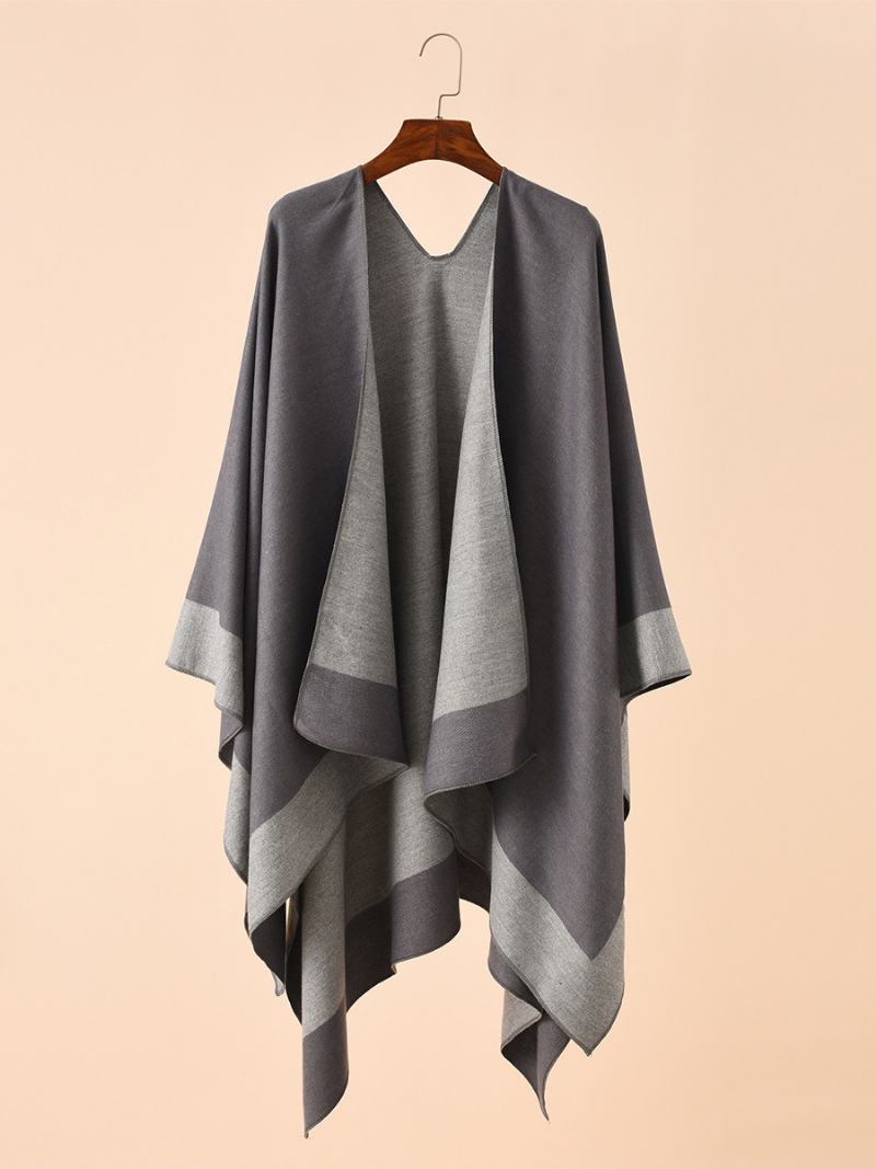 Γυναικεία Color Block Poncho Daily Casual Cape - Βαθύ Γκρι