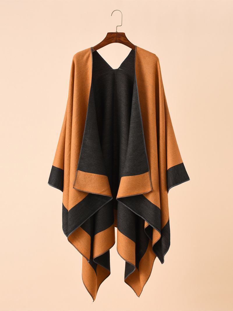 Γυναικεία Color Block Poncho Daily Casual Cape - Ανοικτό Μπλε Του Ουρανού