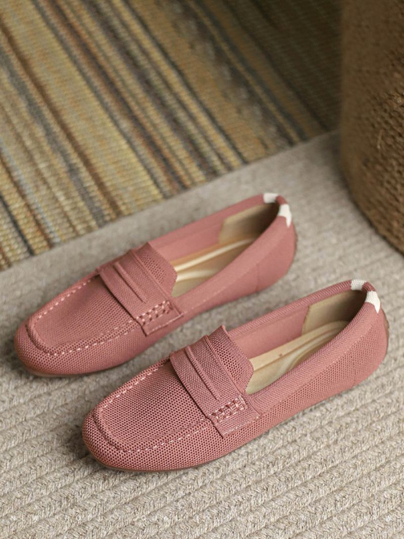 Γυναικεία Flat Loafers Round Toe Slip On Casual Παπούτσια - Ροζ