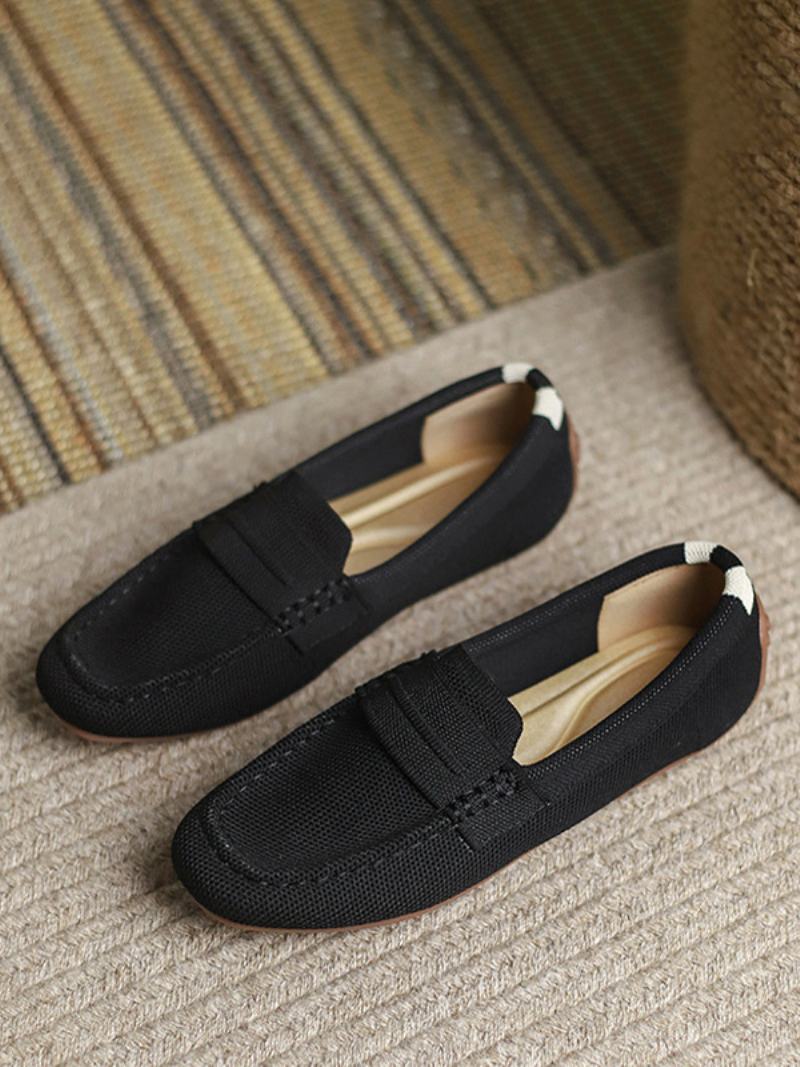 Γυναικεία Flat Loafers Round Toe Slip On Casual Παπούτσια - Μαύρο