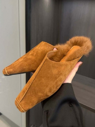 Γυναικεία Flat Mules Suede Square Toe Winter Παπούτσια Mule