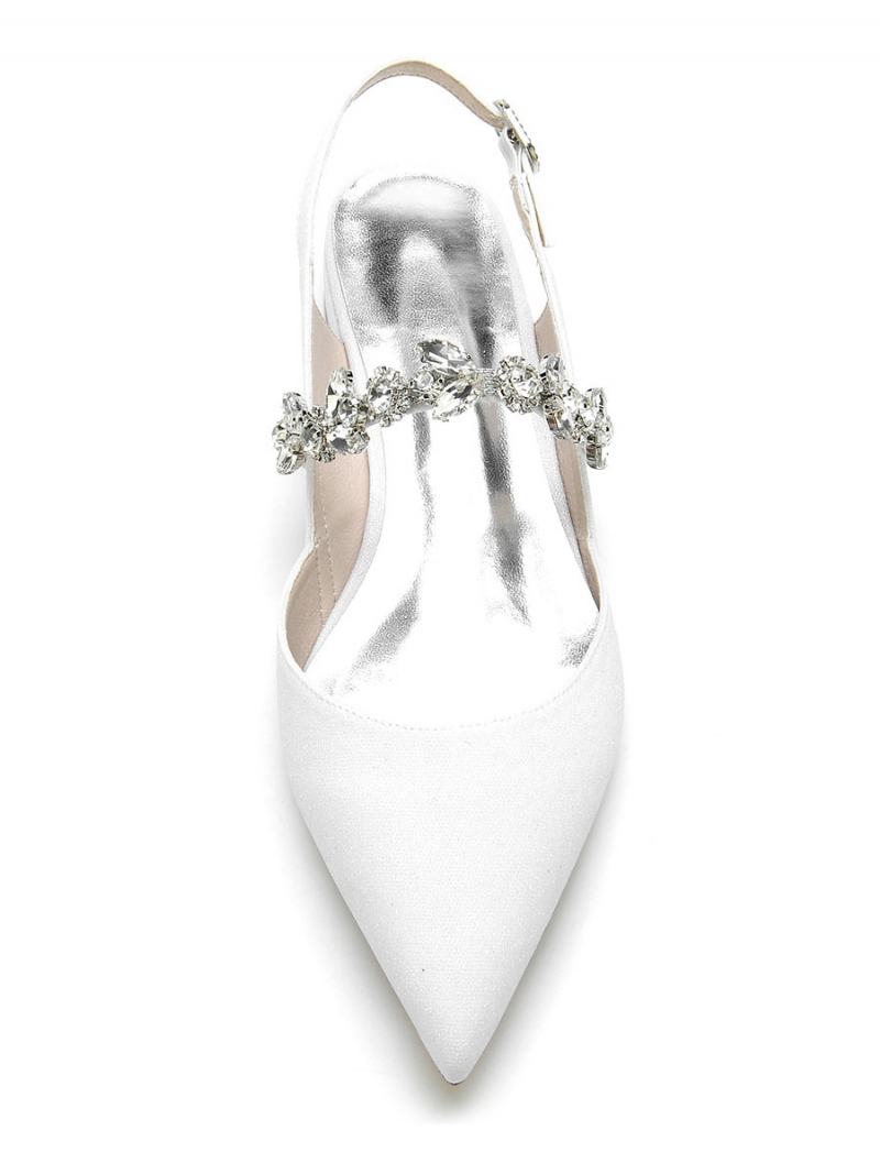 Γυναικεία Flat Νυφικά Παπούτσια Mary Jane Rhinestones Slingback Pumps - Λευκό