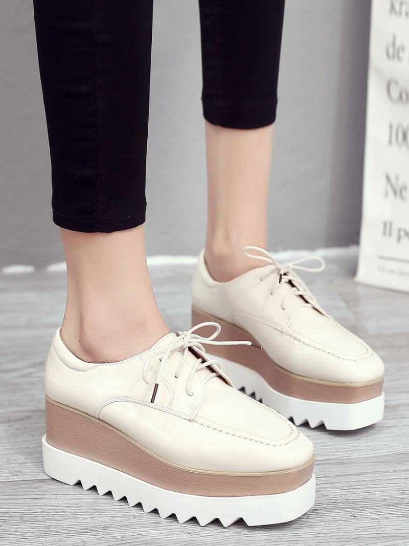 Γυναικεία Flatform Lace Up Oxfords - Ανοιχτό Κίτρινο