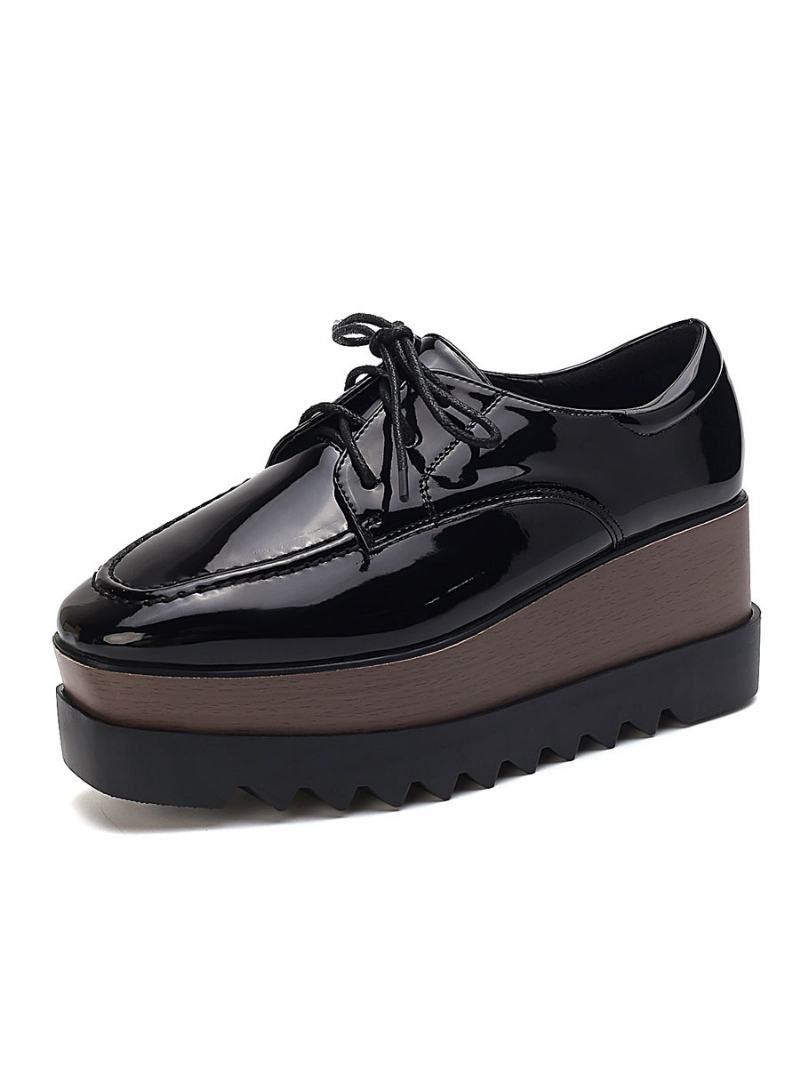 Γυναικεία Flatform Lace Up Oxfords - Μαύρο