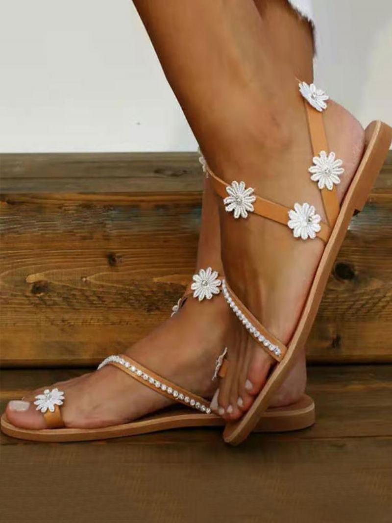 Γυναικεία Flower Flat Beach Wedding Boho Sindals - Καφέ Καφέ