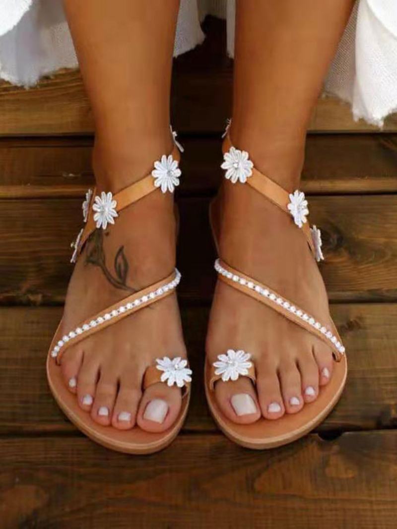 Γυναικεία Flower Flat Beach Wedding Boho Sindals - Καφέ Καφέ