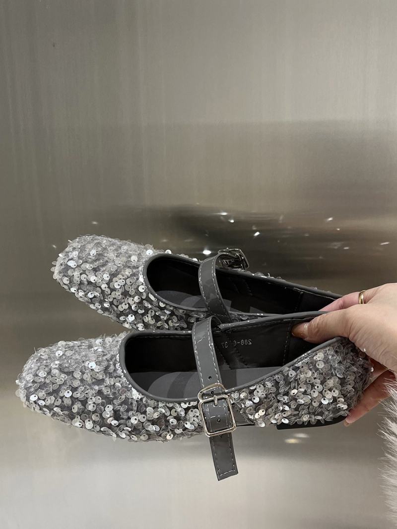 Γυναικεία Glitter Ballerina Flats Square Toe Mary Jane Party Παπούτσια