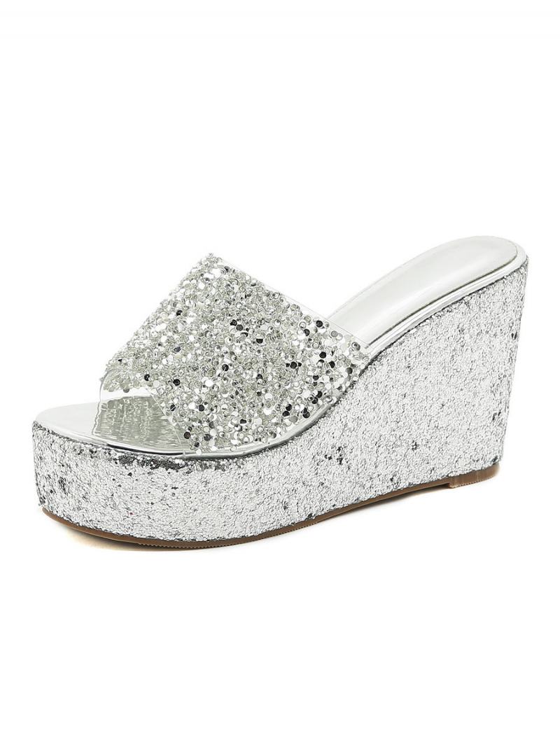 Γυναικεία Glitter Platform Wedge Mules