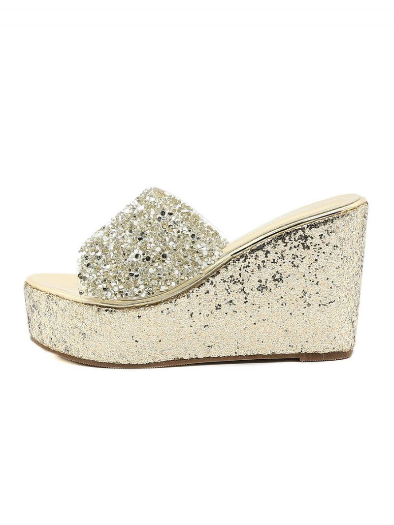 Γυναικεία Glitter Platform Wedge Mules - Ασημί