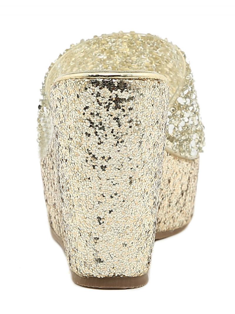 Γυναικεία Glitter Platform Wedge Mules - Ασημί