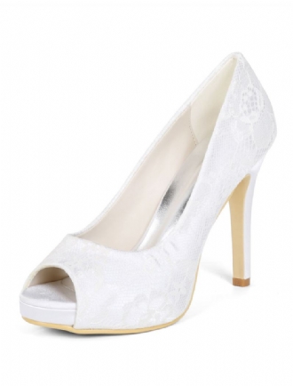 Γυναικεία Ivory Νυφικά Παπούτσια Δαντέλα Peep Toe Ψηλοτάκουνα Mother Of The Bride