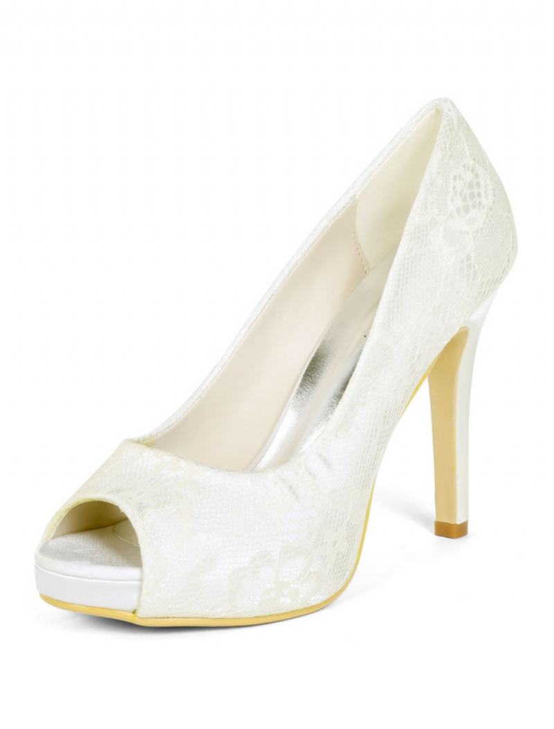 Γυναικεία Ivory Νυφικά Παπούτσια Δαντέλα Peep Toe Ψηλοτάκουνα Mother Of The Bride - Ελεφαντοστού