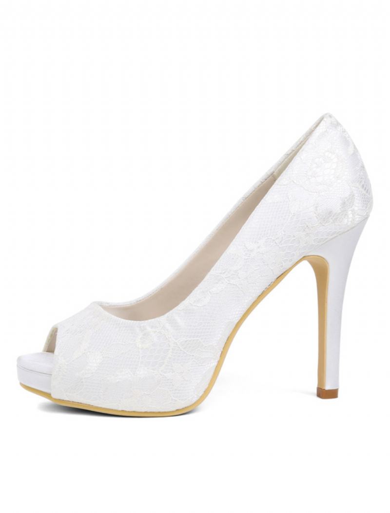 Γυναικεία Ivory Νυφικά Παπούτσια Δαντέλα Peep Toe Ψηλοτάκουνα Mother Of The Bride - Λευκό