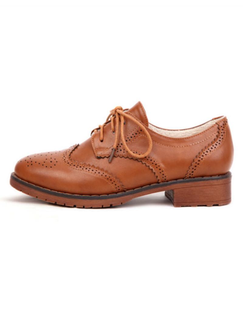 Γυναικεία Lace Up Brogue Wingtips Oxfords - Καφέ Καφέ