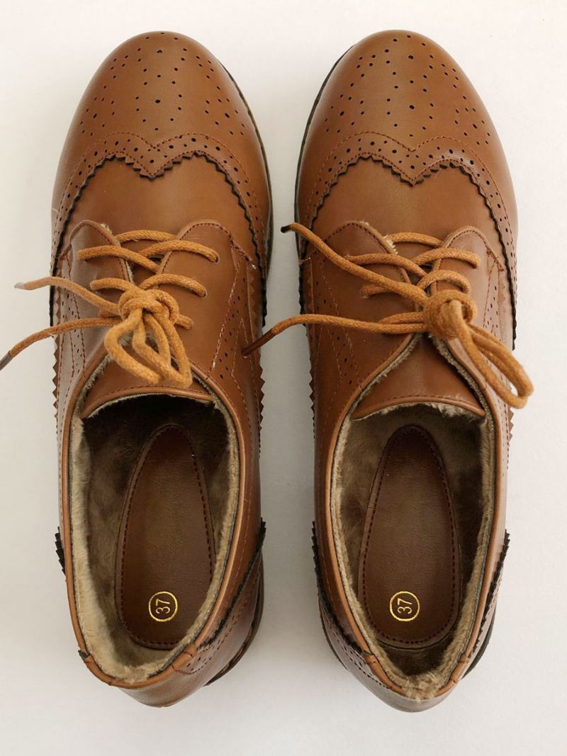 Γυναικεία Lace Up Brogue Wingtips Oxfords - Καφέ Καφέ