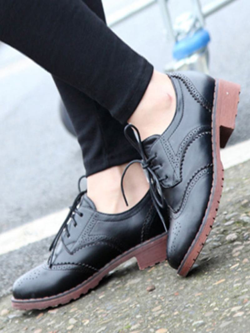 Γυναικεία Lace Up Brogue Wingtips Oxfords - Μαύρο