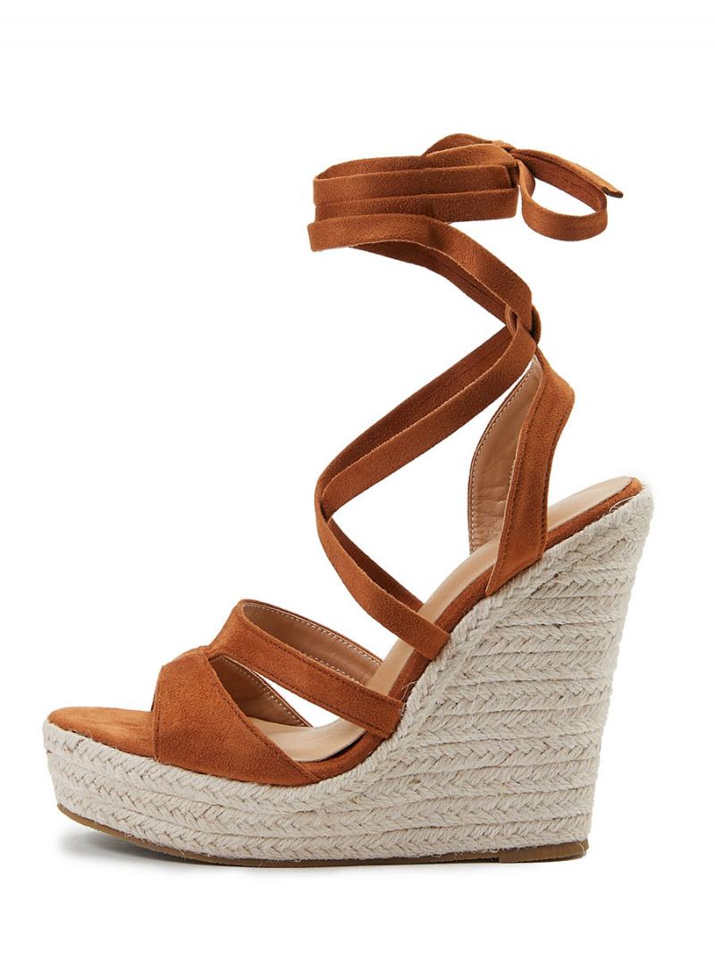 Γυναικεία Lace Up Espadrille Wedge Σανδάλια - Καφέ Καφέ