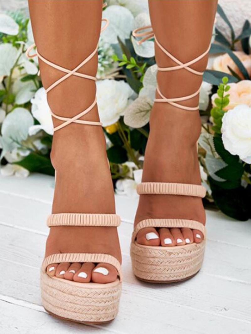 Γυναικεία Lace Up Platform Espadrilles Wedge Σανδάλια - Ανοιχτό Κίτρινο