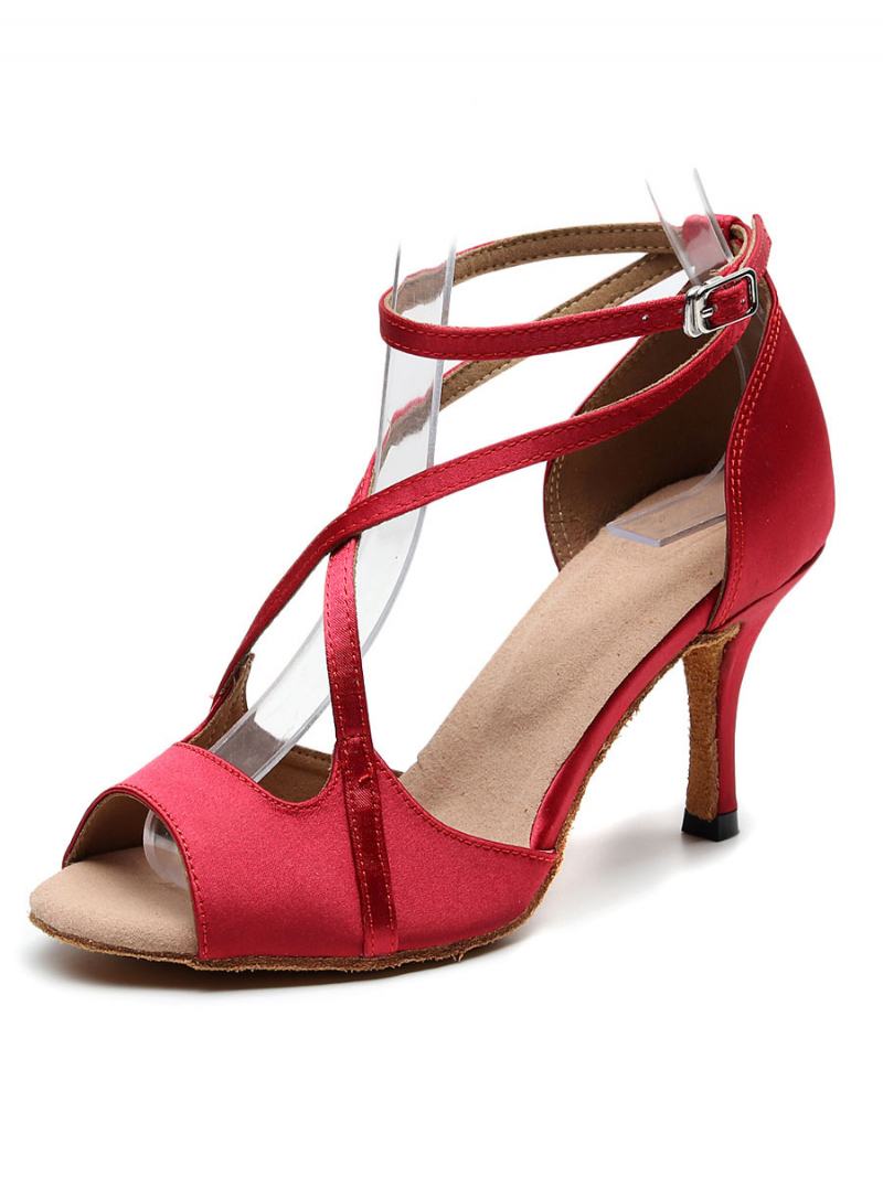 Γυναικεία Latin Dance Παπούτσια Red Peep Toe Criss Cross Ballroom Χορού