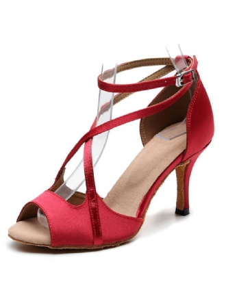 Γυναικεία Latin Dance Παπούτσια Red Peep Toe Criss Cross Ballroom Χορού