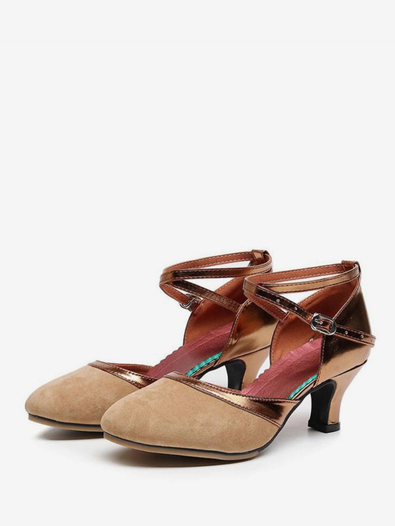 Γυναικεία Latin Dance Παπούτσια Χορού Micro Suede Πάνω Μέρος Camel Με Στρογγυλή Πόρπη - Καμέλα