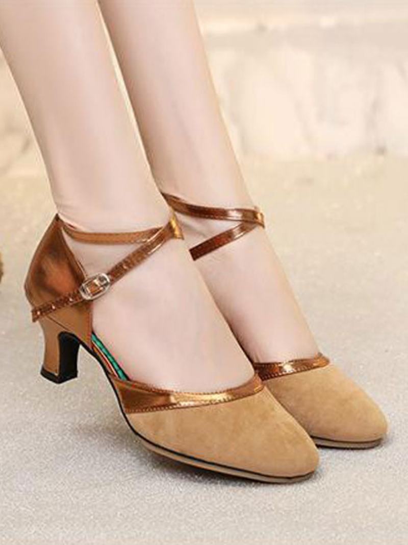 Γυναικεία Latin Dance Παπούτσια Χορού Micro Suede Πάνω Μέρος Camel Με Στρογγυλή Πόρπη - Καμέλα