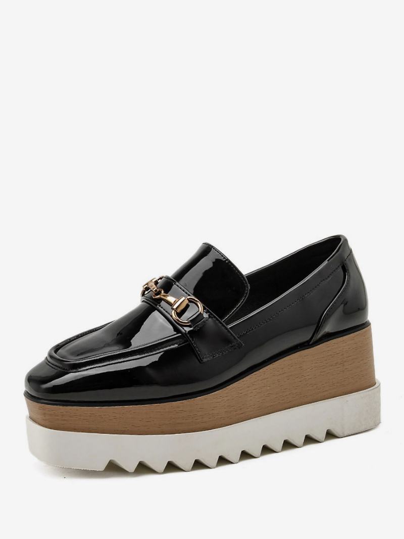 Γυναικεία Loafers Flatform Από Λουστρίνι - Μαύρο