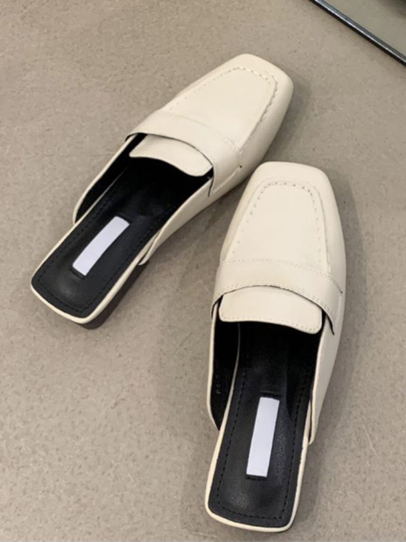 Γυναικεία Loafers White Mules Square Toe Χωρίς Πλάτη - Ανοιχτό Κίτρινο