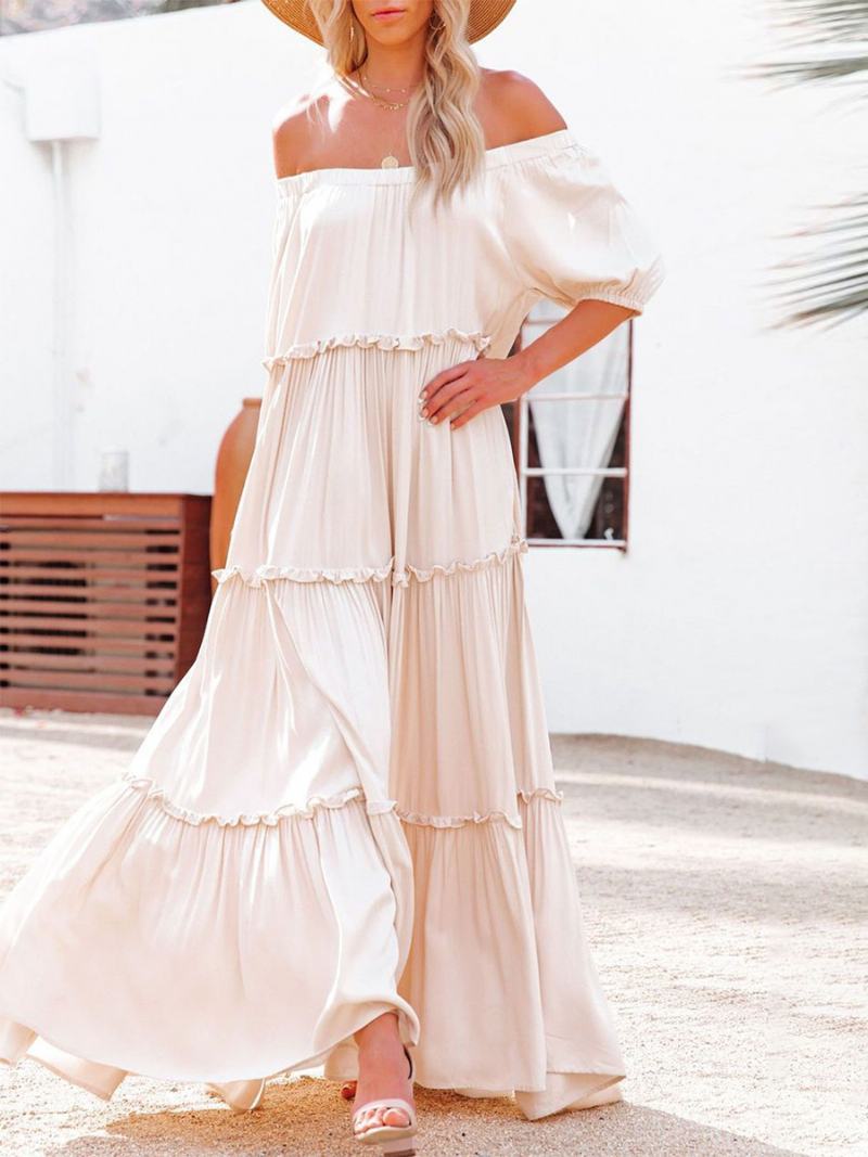 Γυναικεία Maxi Dress Off The Shoulder Ruffles Διακοσμητικά Casual Καλοκαιρινά Μακριά Φορέματα - Ροζ