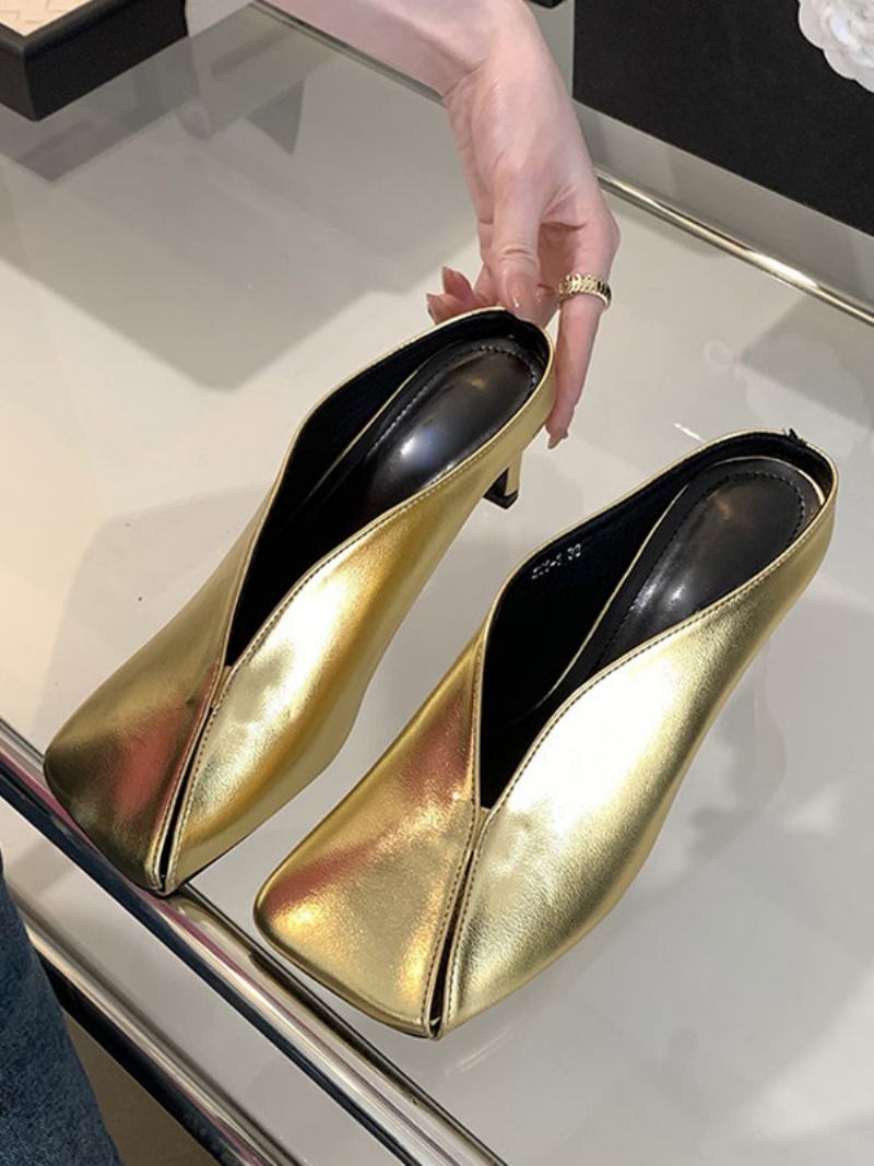 Γυναικεία Metallic Mules Champagne Stiletto Heel