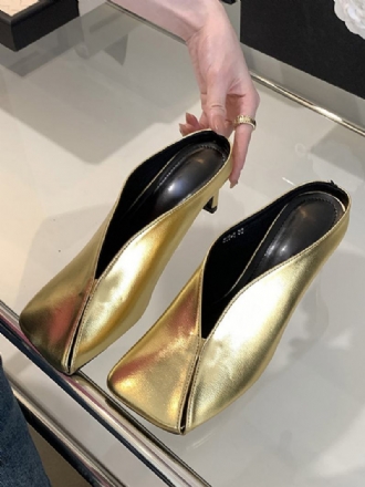 Γυναικεία Metallic Mules Champagne Stiletto Heel