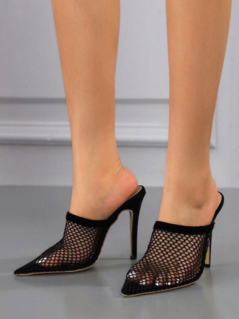 Γυναικεία Mule Heels Mesh Μυτερά Stiletto Heel Mules - Μαύρος