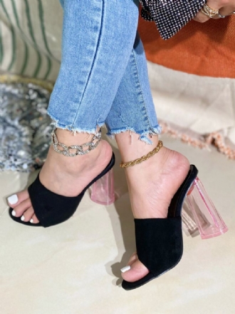 Γυναικεία Mule Heels Micro Suede Upper Peep Toe Chunky Heel Mules