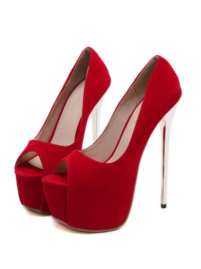 Γυναικεία Peep Toe Heels Platform Stiletto Heel Chic Sexy Pumps - Κόκκινο