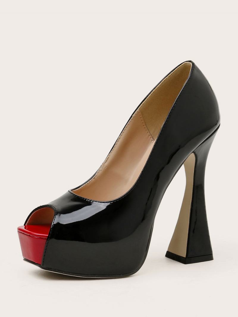 Γυναικεία Peep Toe Platform Chunky Heel Pumps Μαύρα